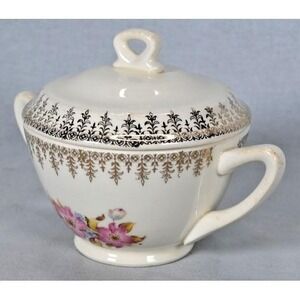 Vintage Lilly Bell by Good Housekeeping Sugar Bowl w/ Lid 22 KT Gold Trim